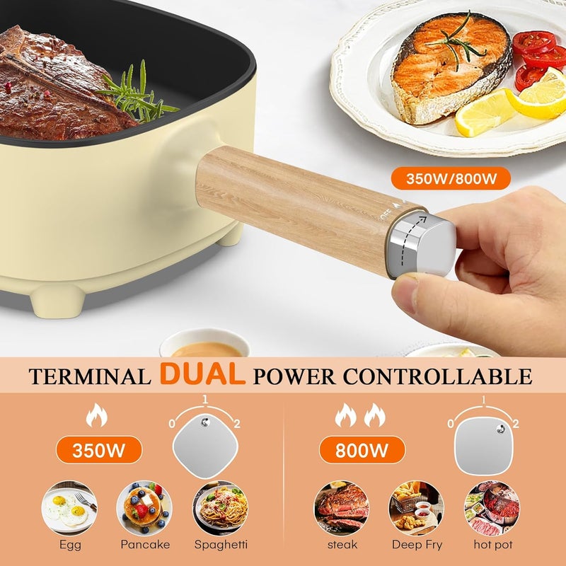 Audecook Hot Pot Electric 2L, Cermic Glaze Non-Stick Frying Pan 8 Inch, Portable Travel Cooker for Ramen/Steak/Fried Rice/Oatmeal/Soup, with Dual Power Control (Silicone Spatula Included) - Image 2